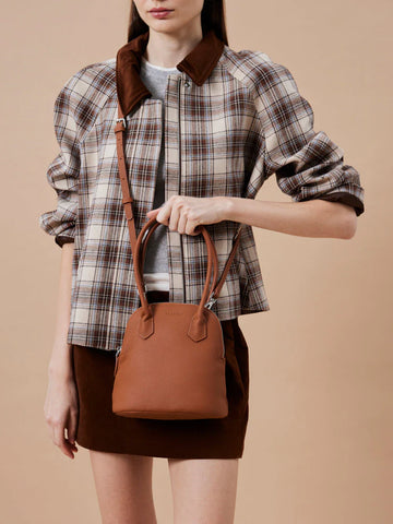 PAZZION, Clara Rounded Top Handle Bag, Brown